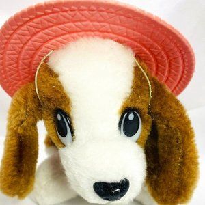 Hush Puppies Dog Stuffed Animal Vintage  Dog Small Plush Puppy With Pink Hat